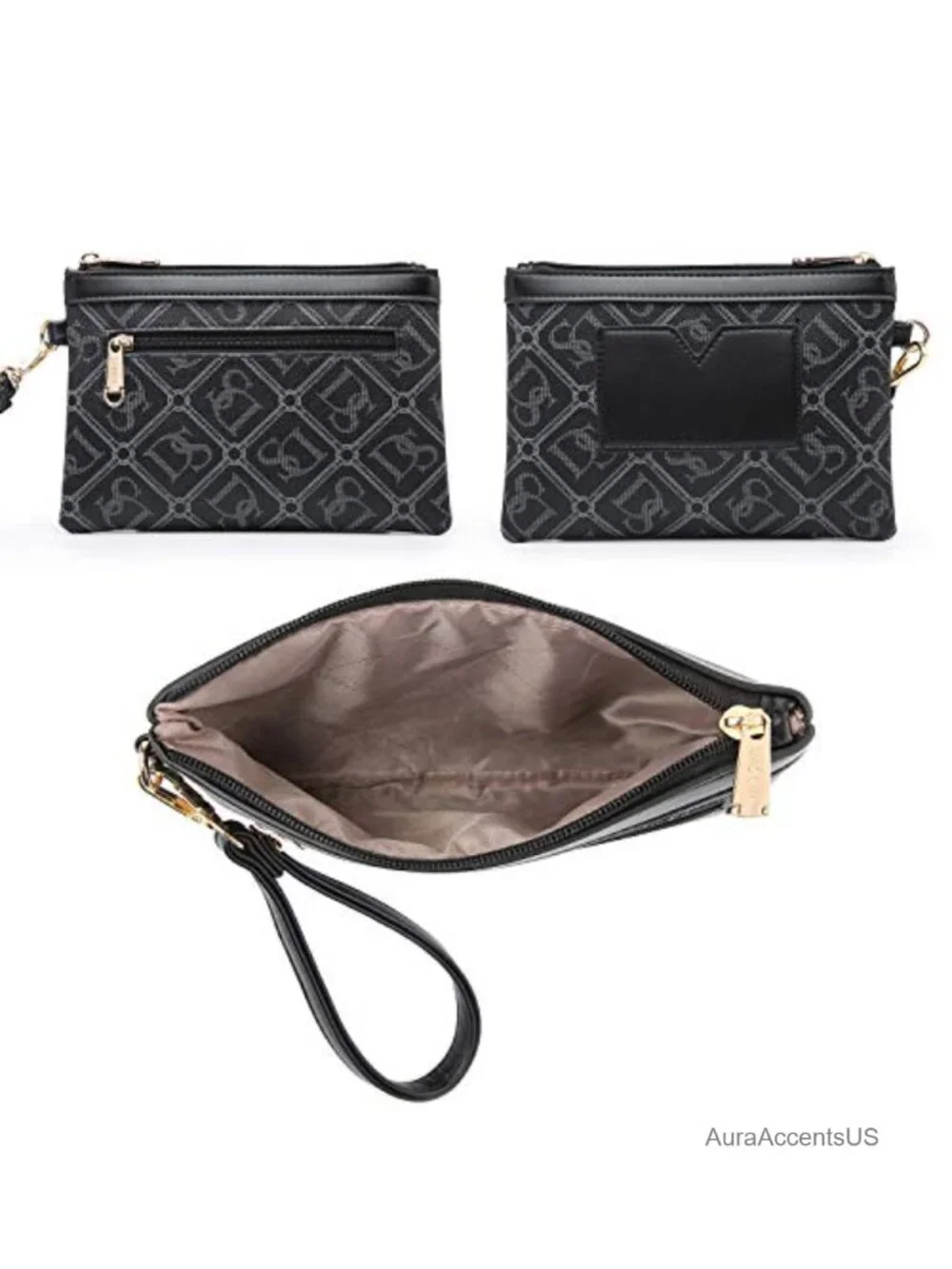 Monogram Faux Leather Satchel Purse 2-Piece Set Large Work Tote